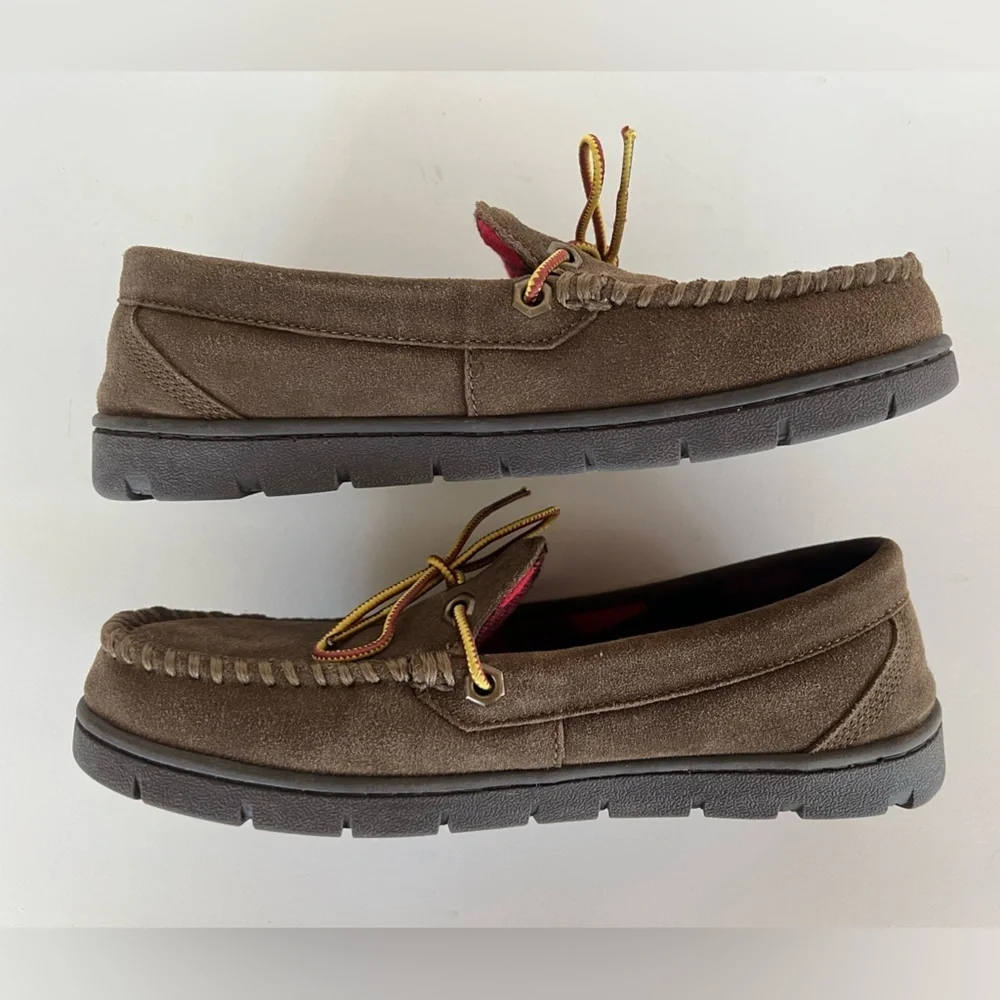 Timberland Men's Stony Ledge Flannel-Lined Moc Slipper in Dark Brown, size 7